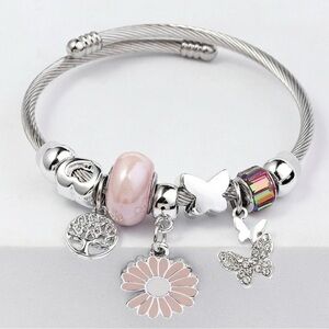 Silver and Pink Charm Bracelet